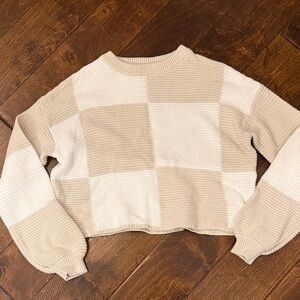 moon & madison Beige and Cream Checkered Sweater